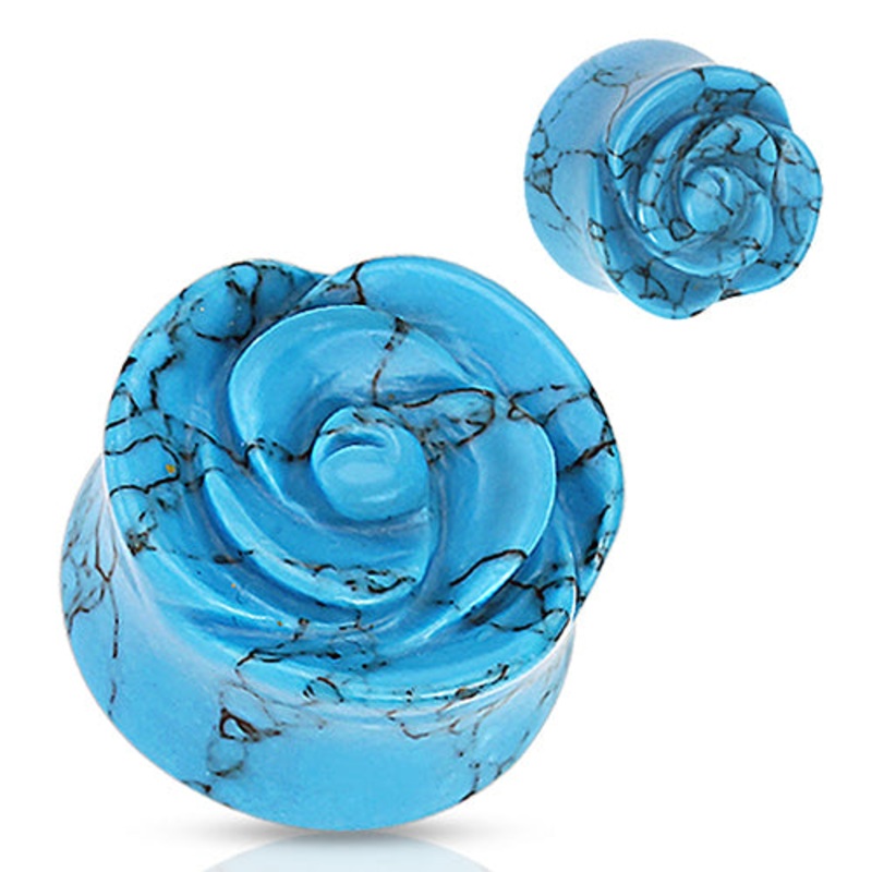 Turquoise Rose Plugs 2 gauge (6mm) Turquoise Pair