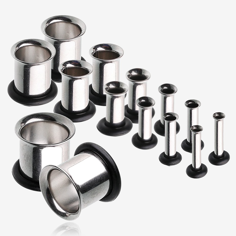 12 to 00 Gauge Single Flared Steel Ear Gauge Plug Set
