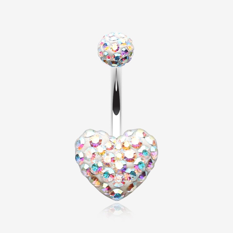 Multi-Gem Sparkle Heart Multi-Gem Belly Button Ring