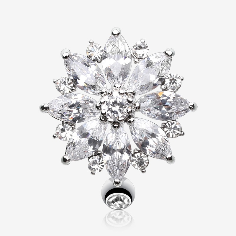 Radiant Flower Multi-Gem Marquise Belly Button Ring