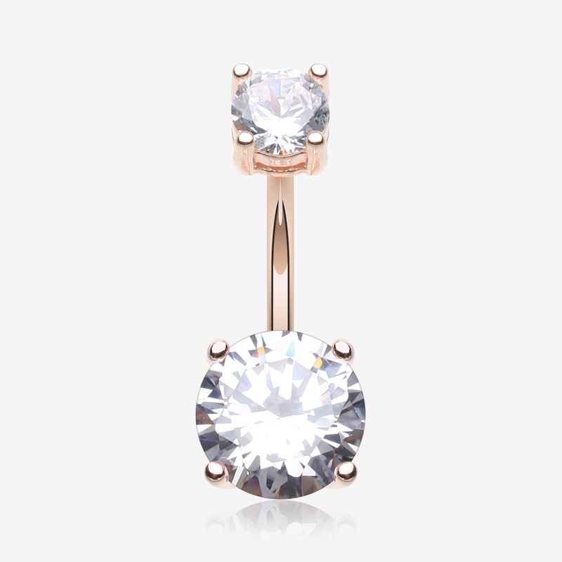 Rose Gold Classic Sparkle Gem Belly Button Ring 14 GA (1.6mm), 3/8″ (10mm), Ball: 4x7mm
