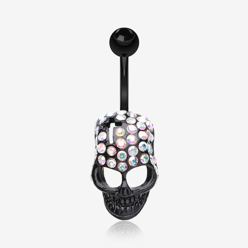 Skull Fury Multi-Gem Belly Button Ring