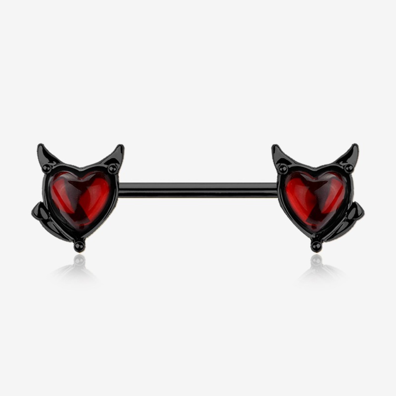 A Pair of Blackline Devil Heart Sparkle Nipple Barbell