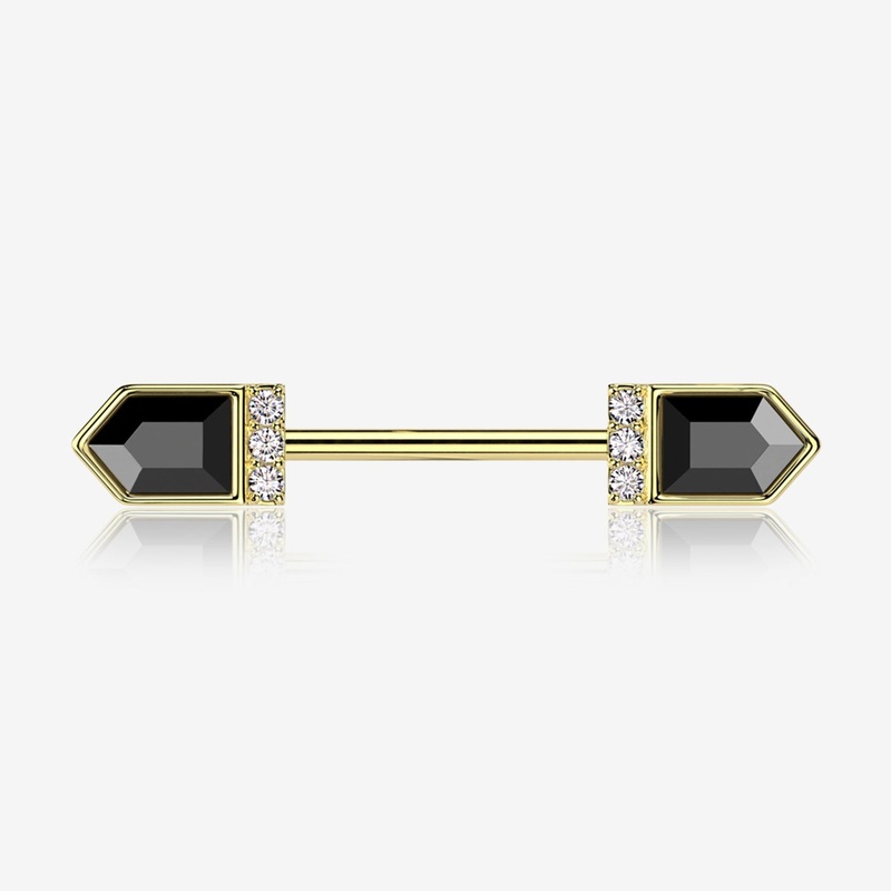 A Pair of Golden Majestic Sparkle Point Nipple Barbell 14 GA (1.6mm), 1/2″ (12mm)