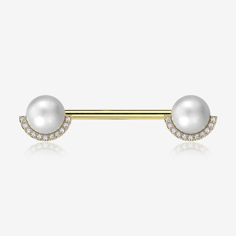A Pair of Golden Pearlescent Sparkle Crescent Rim Nipple Barbell 14 GA (1.6mm), 1/2″ (12mm)