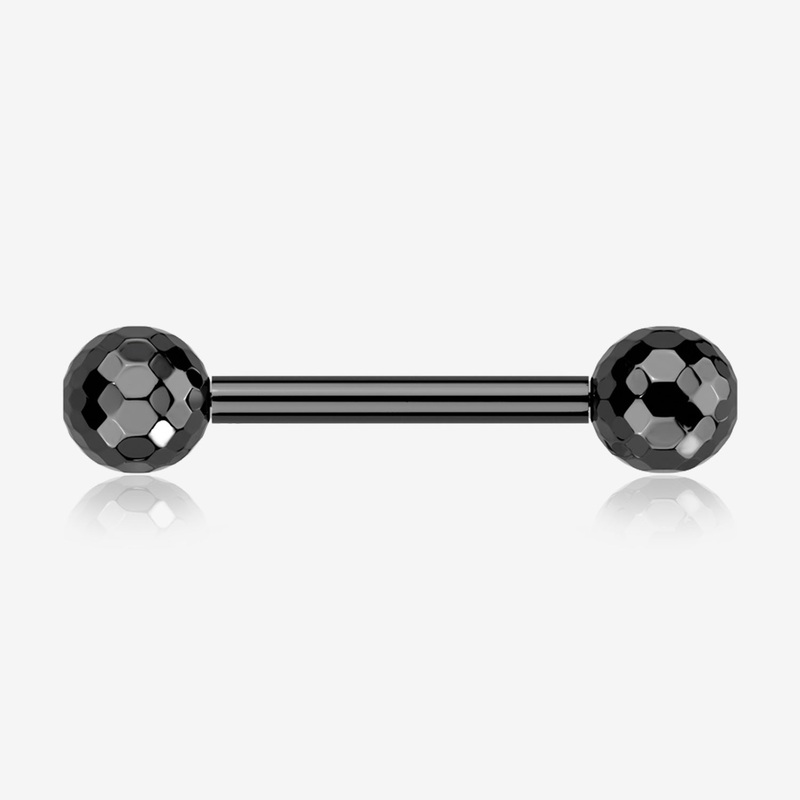 A Pair of Implant Grade Titanium Blackline Multi-Faceted OneFit Threadless Nipple Barbell 14 GA (1.6mm), 1/2″ (12mm)