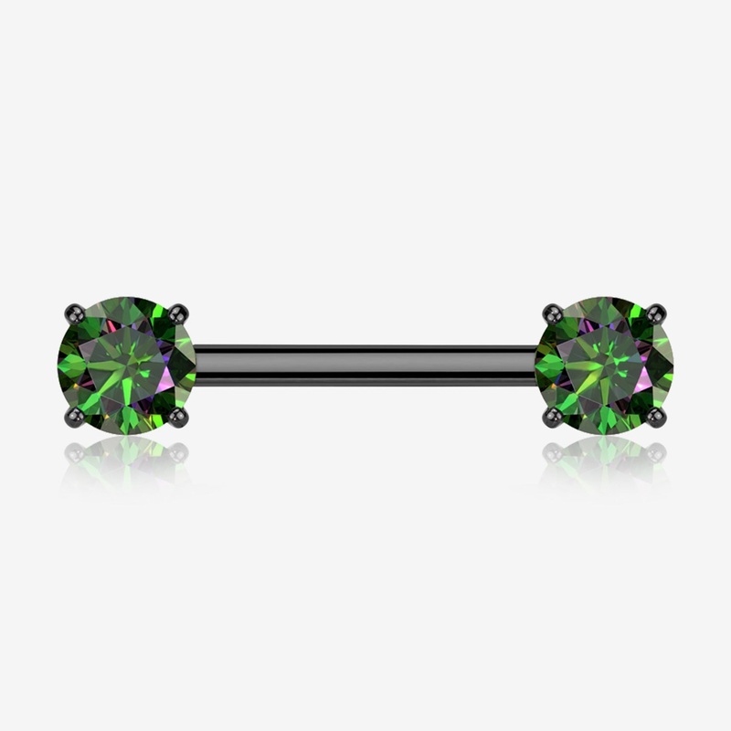 A Pair of Implant Grade Titanium Blackline OneFit Threadless Prong Gem Sparkle Nipple Barbell 14 GA (1.6mm), 1/2″ (12mm)