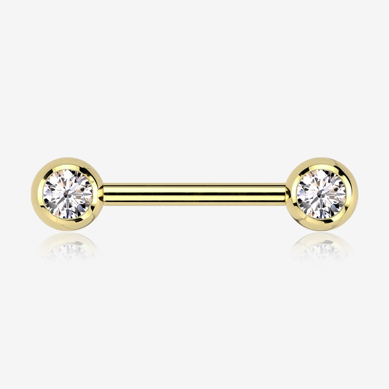 A Pair of Implant Grade Titanium Golden Gem Ball Internally Threaded Nipple Barbell 14 GA (1.6mm), 1/2″ (12mm), Gem: 5mm