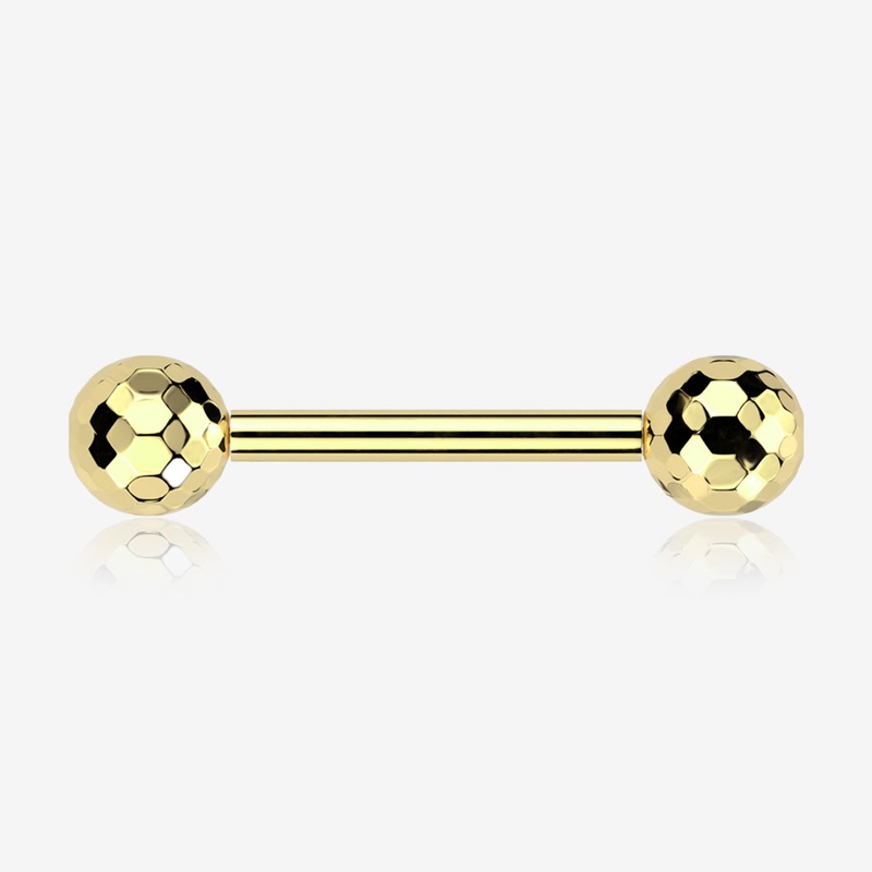 A Pair of Implant Grade Titanium Golden Multi-Faceted OneFit Threadless Nipple Barbell 14 GA (1.6mm), 1/2″ (12mm)