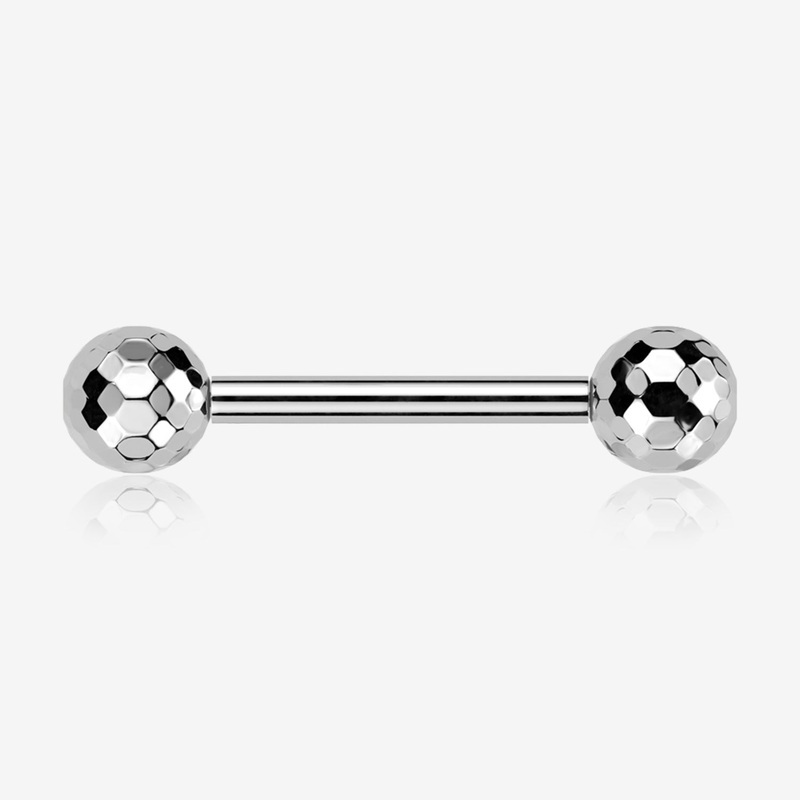 A Pair of Implant Grade Titanium Multi-Faceted OneFit Threadless Nipple Barbell 14 GA (1.6mm), 1/2″ (12mm)