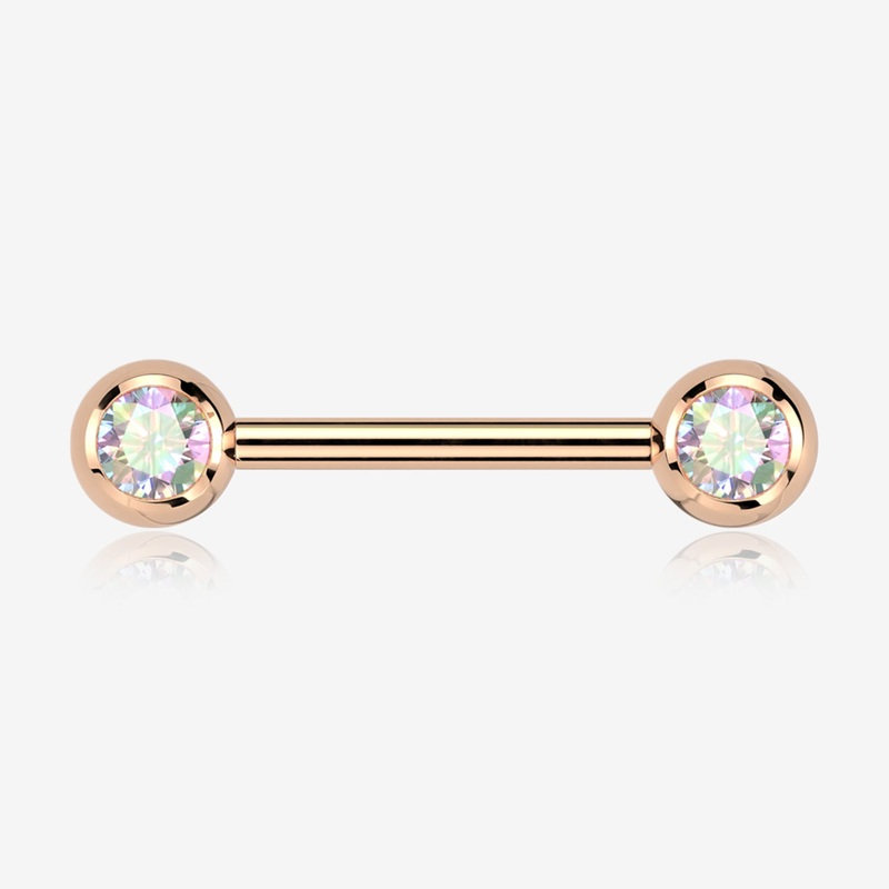 A Pair of Implant Grade Titanium Rose Gold Gem Ball Internally Threaded Nipple Barbell 14 GA (1.6mm), 1/2″ (12mm), Gem: 5mm
