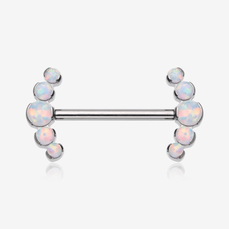 A Pair of Implant Grade Titanium Threadless Fire Opal Ray Multi-Gem Nipple Barbell