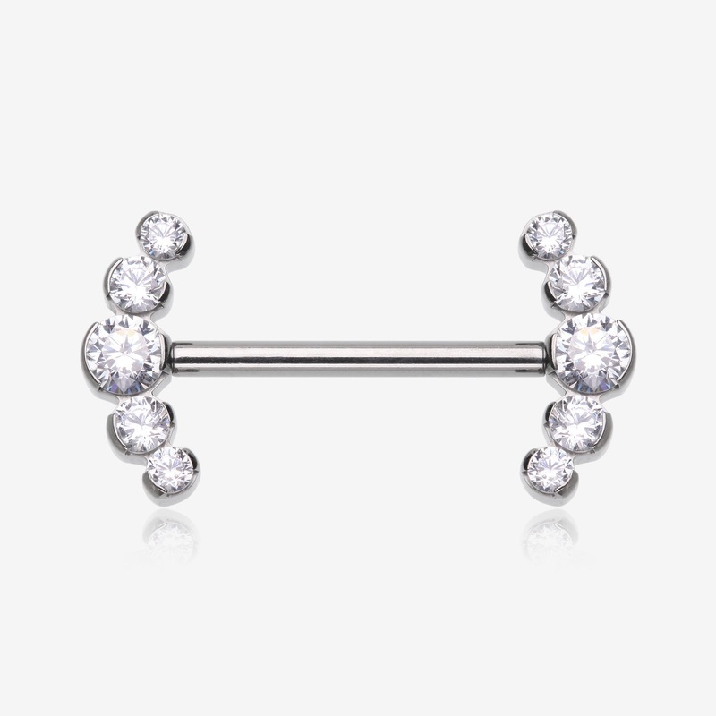 A Pair of Implant Grade Titanium Threadless Sparkle Ray Multi-Gem Nipple Barbell