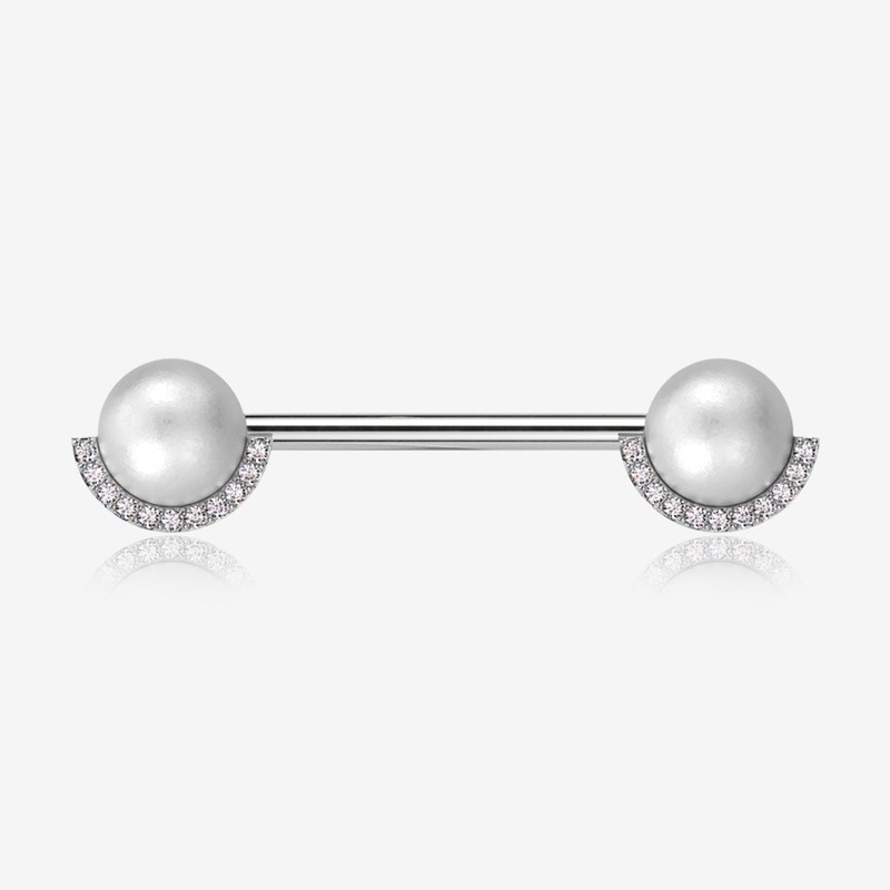 A Pair of Pearlescent Sparkle Crescent Rim Nipple Barbell 14 GA (1.6mm), 1/2″ (12mm)