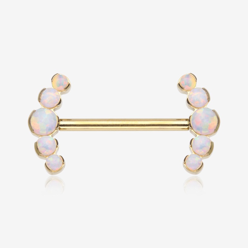 A Pair of Pure24K Implant Grade Titanium Threadless Fire Opal Ray Multi-Gem Nipple Barbell