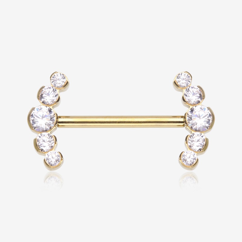 A Pair of Pure24K Implant Grade Titanium Threadless Sparkle Ray Multi-Gem Nipple Barbell