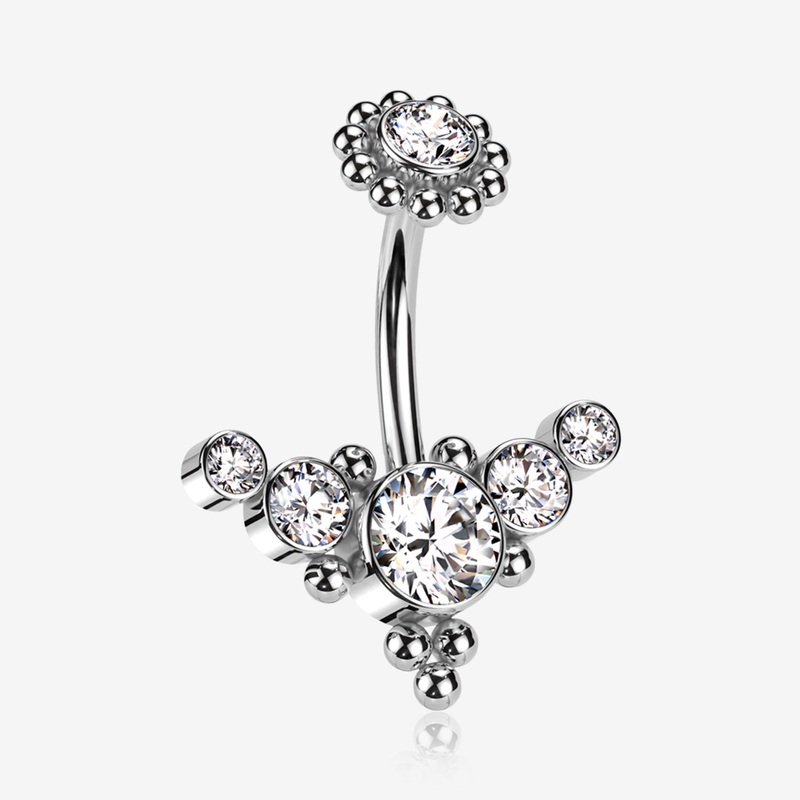 Bali Beaded Flora Sparkle Internally Threaded Belly Button Ring
