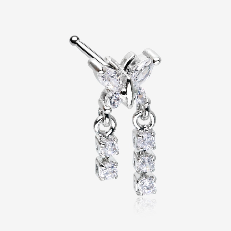 Butterfly Sparkle Dangle Gem Drop Nose Stud Ring