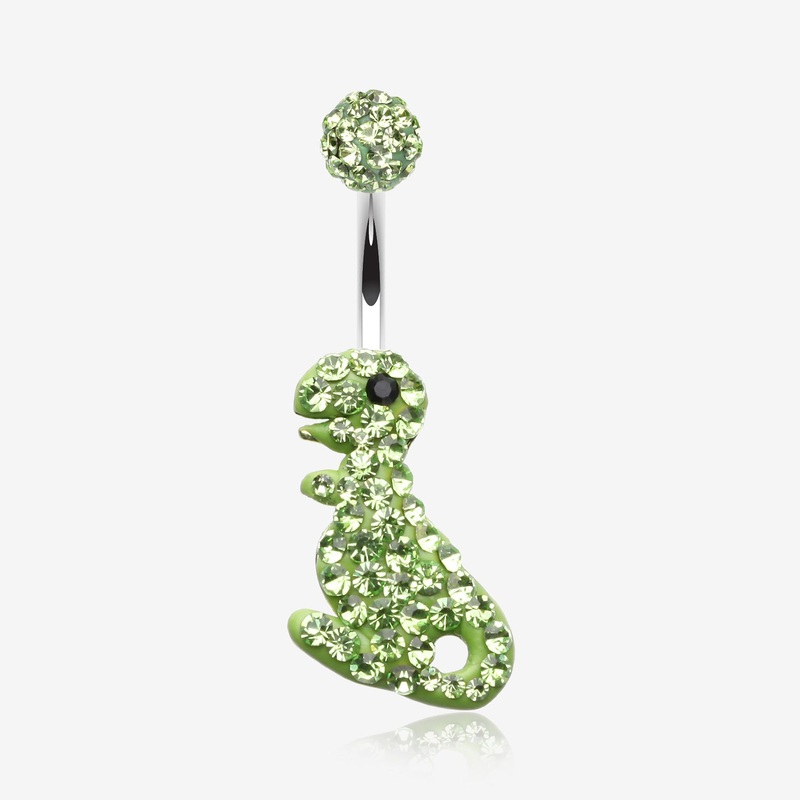 Charming Dinosaur Multi-Gem Sparkle Dangle Belly Button Ring