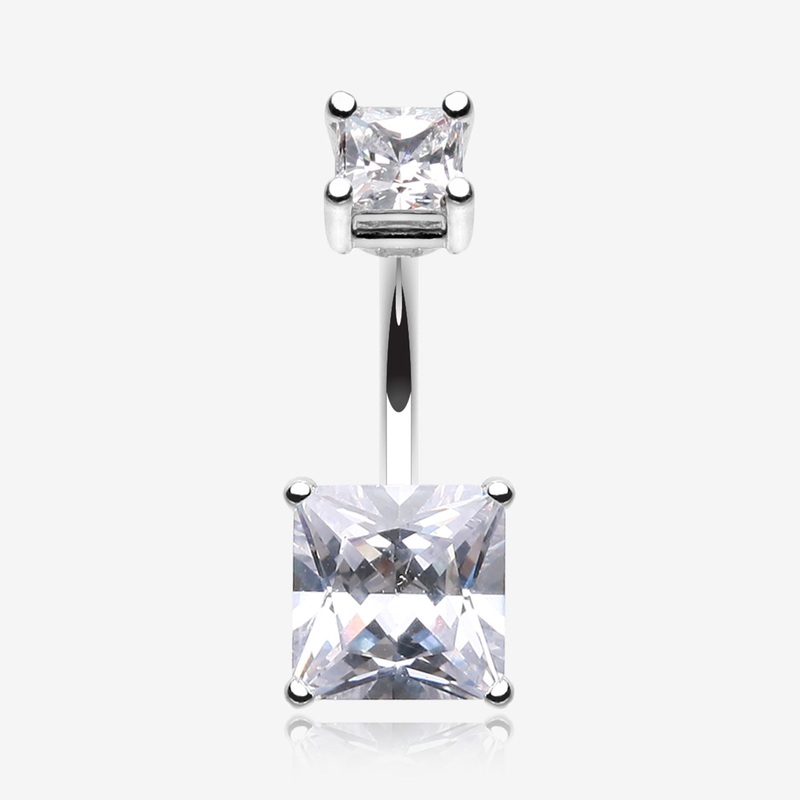 Classic Square Prong Set Gem Belly Button Ring