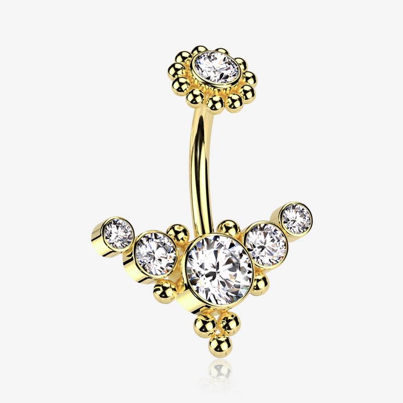 Golden Bali Beaded Flora Sparkle Internally Threaded Belly Button Ring
