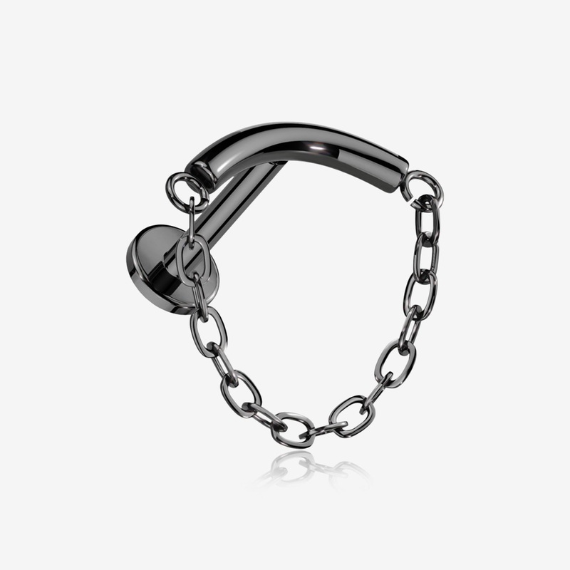 Implant Grade Titanium Blackline Modern Curve Chained Internally Threaded Labret 16 GA (1.2mm), 1/4″ (6mm)