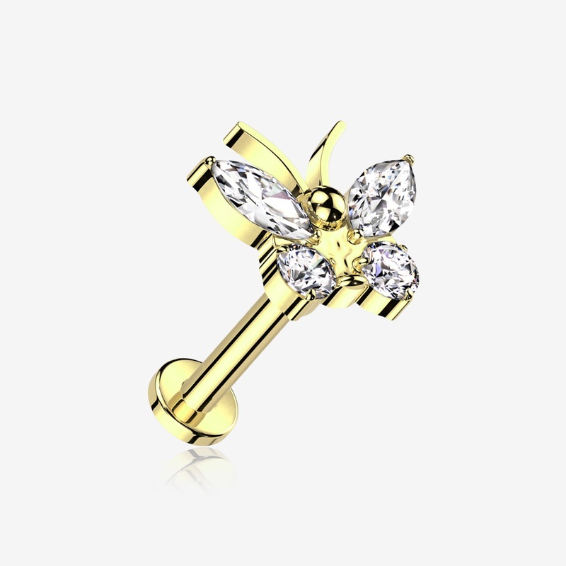 Implant Grade Titanium Golden Butterfly Sparkle Internally Threaded Flat Back Stud Labret