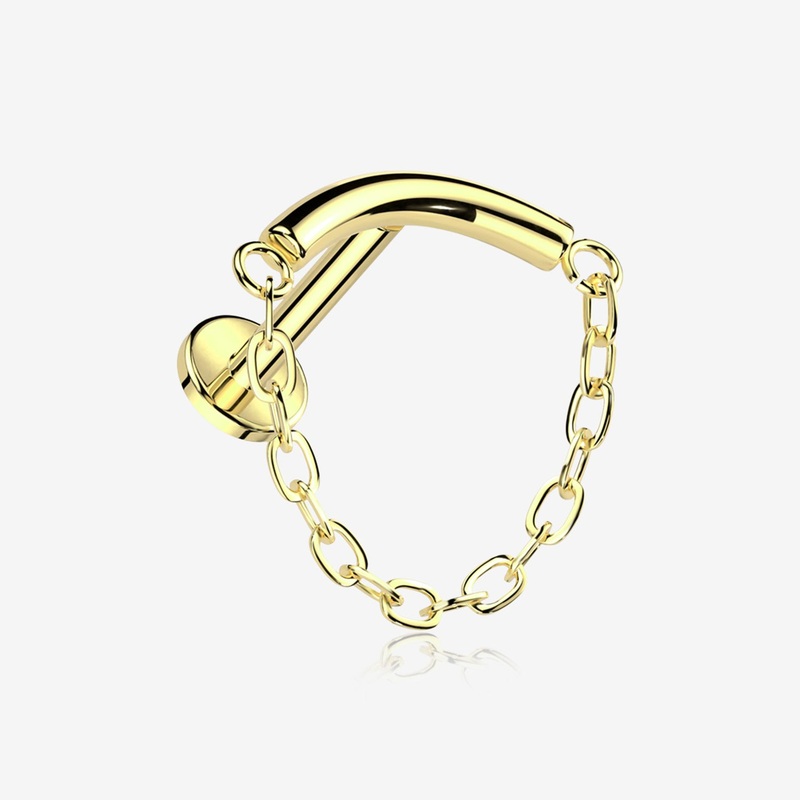 Implant Grade Titanium Golden Modern Curve Chained Internally Threaded Labret 16 GA (1.2mm), 1/4″ (6mm)