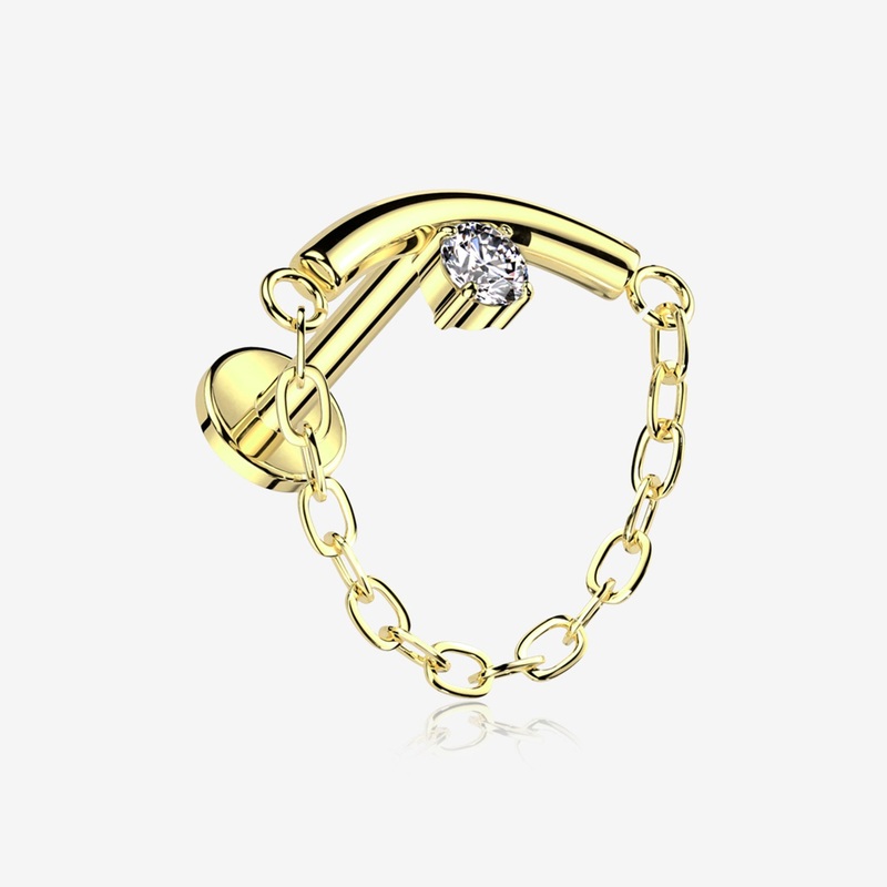 Implant Grade Titanium Golden Modern Curve Sparkle Chained Internally Threaded Labret 16 GA (1.2mm), 1/4″ (6mm)