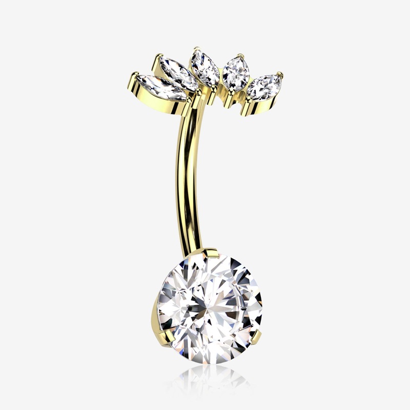 Implant Grade Titanium Golden OneFit Threadless Marquise Curve Top Belly Button Ring