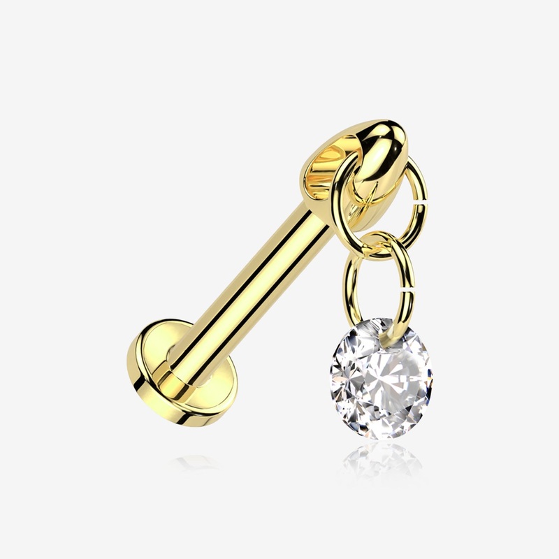 Implant Grade Titanium Golden Simple Sparkle Dangle Internally Threaded Labret 16 GA (1.2mm), 1/4″ (6mm)