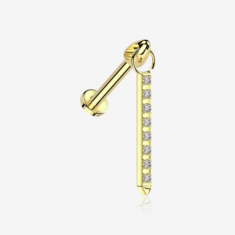 Implant Grade Titanium Golden Sparkle Bar Dangle Internally Threaded Labret 16 GA (1.2mm), 1/4″ (6mm)