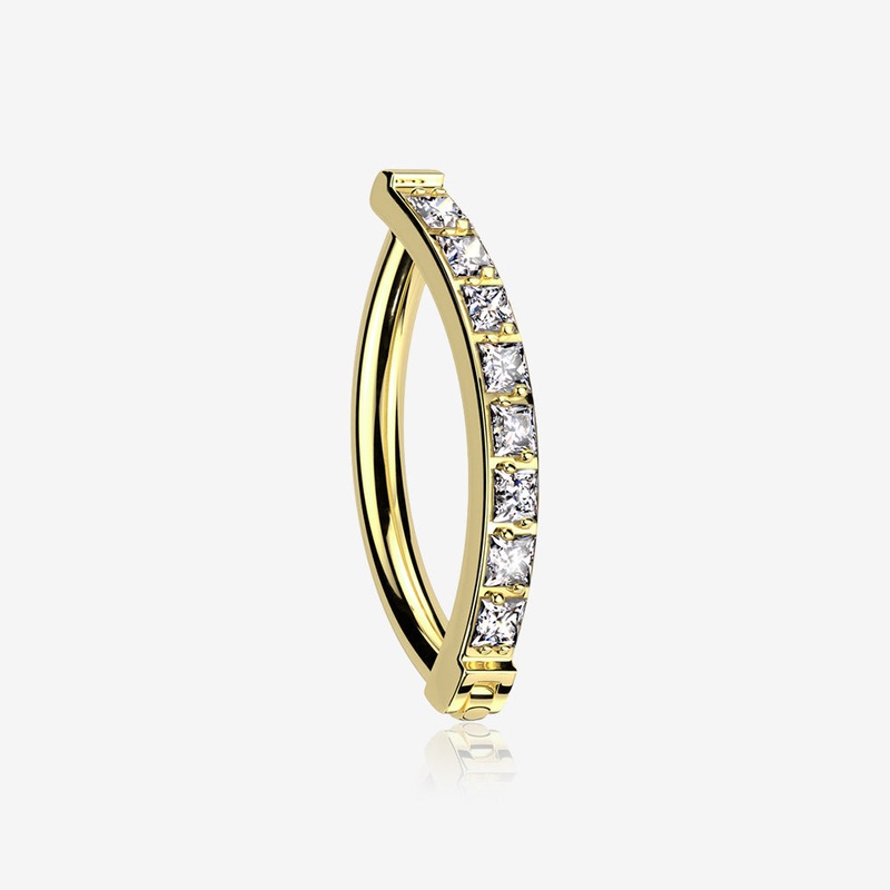 Implant Grade Titanium Golden Square Gem Lined Minimalist Curved Bar Belly Clicker Gold 14 GA (1.6mm), 3/8″ (10mm)