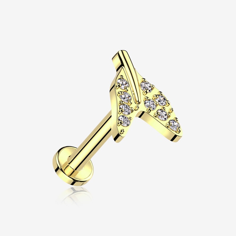 Implant Grade Titanium Golden Vintage Tail Sparkle Internally Threaded Labret 16 GA (1.2mm), 1/4″ (6mm)