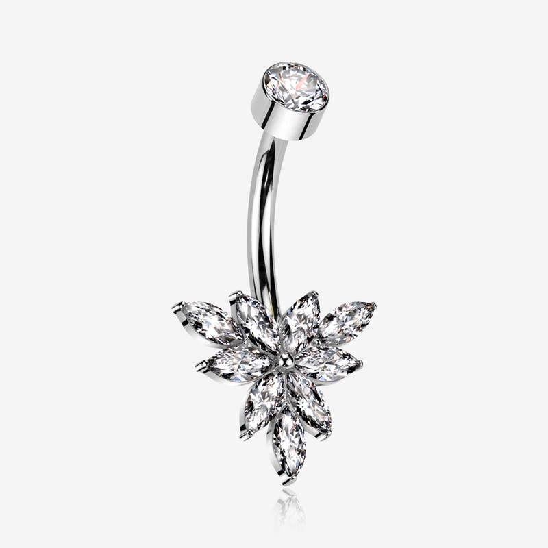 Implant Grade Titanium Marquise Bloom Sparkle Flower Internally Threaded Belly Ring