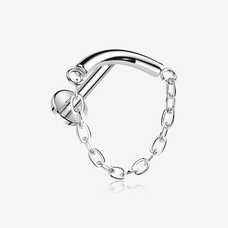 Implant Grade Titanium Modern Curve Chained Internally Threaded Labret 16 GA (1.2mm), 1/4″ (6mm)