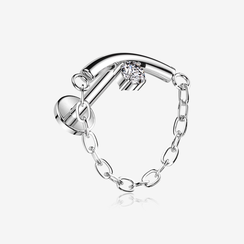 Implant Grade Titanium Modern Curve Sparkle Chained Internally Threaded Labret 16 GA (1.2mm), 1/4″ (6mm)