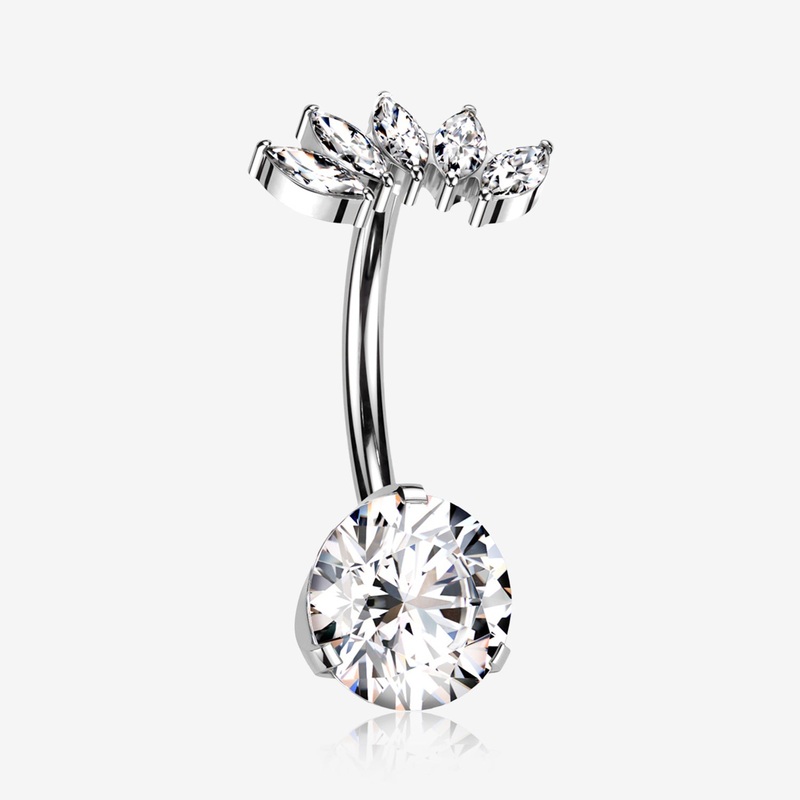 Implant Grade Titanium OneFit Threadless Marquise Curve Top Belly Button Ring