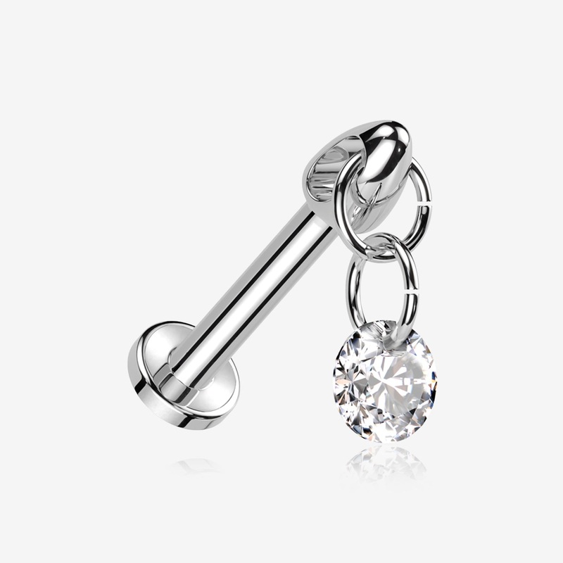 Implant Grade Titanium Simple Sparkle Dangle Internally Threaded Labret 16 GA (1.2mm), 1/4″ (6mm)