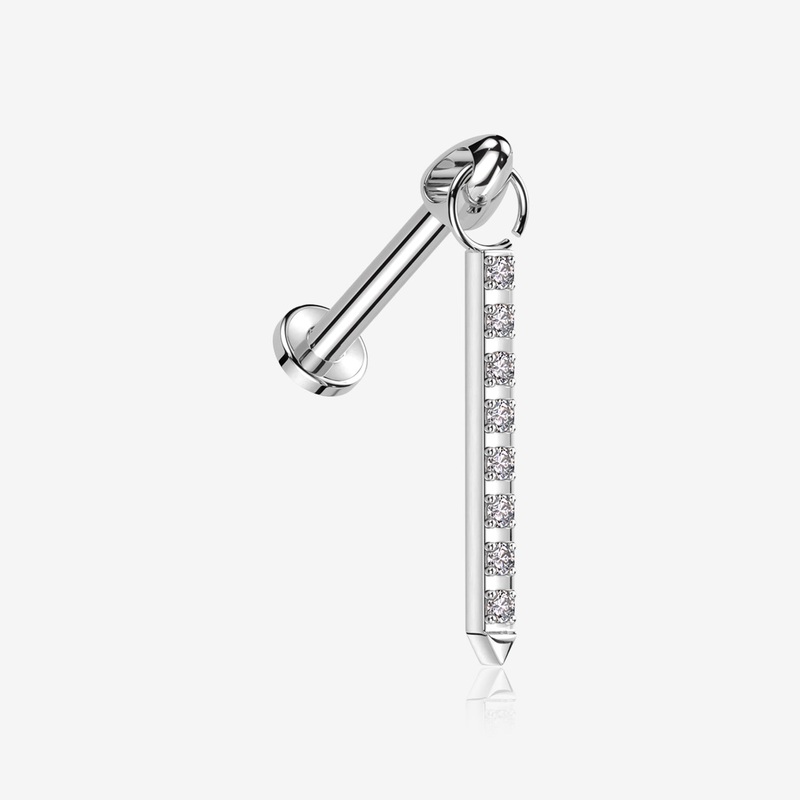 Implant Grade Titanium Sparkle Bar Dangle Internally Threaded Labret 16 GA (1.2mm), 1/4″ (6mm)