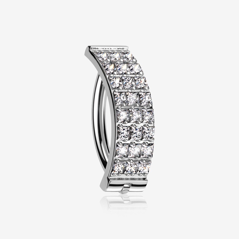 Implant Grade Titanium Square Triple Gem Lined Curved Bar Belly Clicker