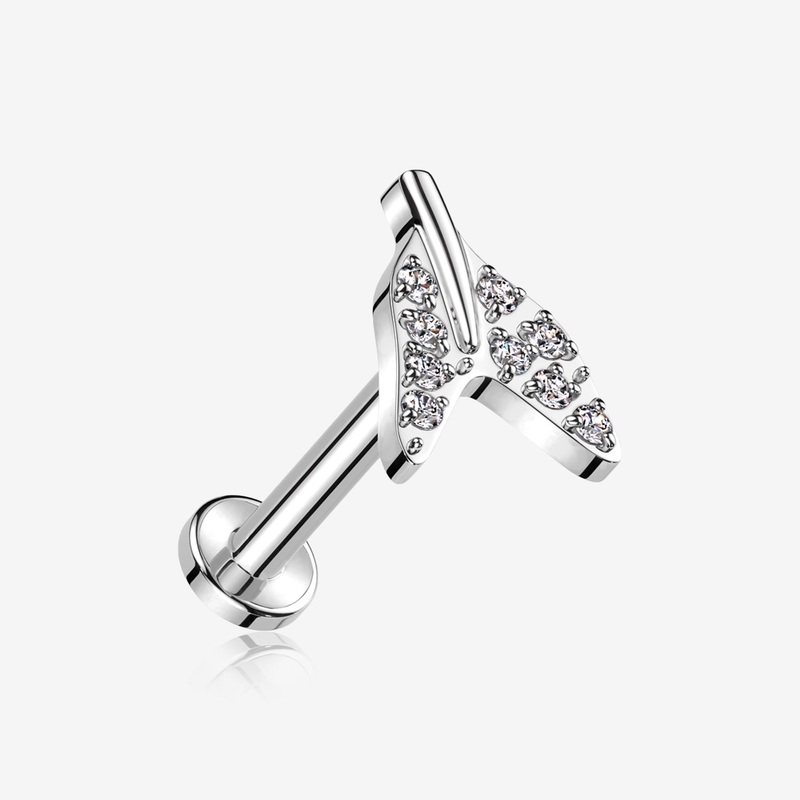 Implant Grade Titanium Vintage Tail Sparkle Internally Threaded Labret 16 GA (1.2mm), 1/4″ (6mm)