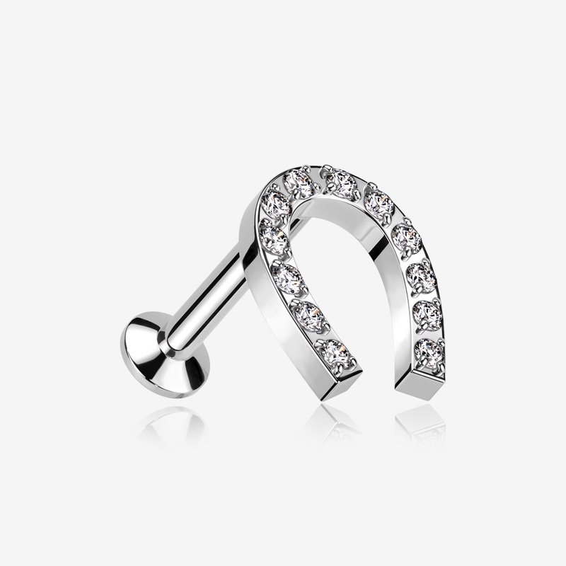 Lucky Charm Sparkle Horseshoe Threadless Flat Back Stud Labret 18 GA (1mm), 5/16″ (8mm)