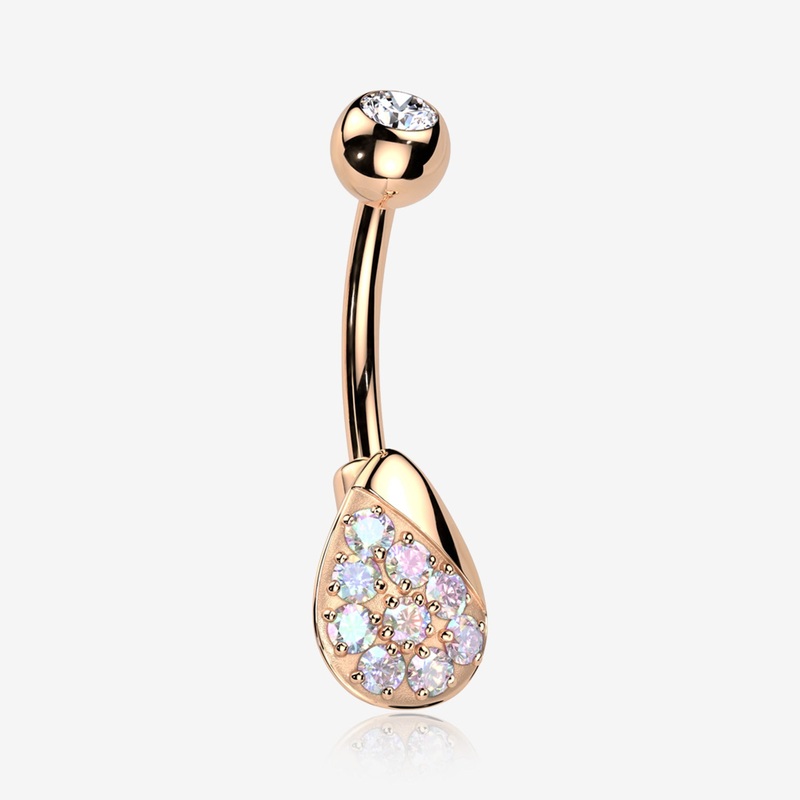 Rose Gold Essence Sparkle Dew Droplet Belly Button Ring