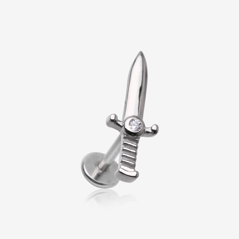 Sparkle Dagger Sword Internally Threaded Steel Flat Back Stud Labret