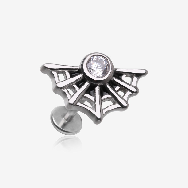 Spider Web Sparkle Internally Threaded Steel Flat Back Stud Labret