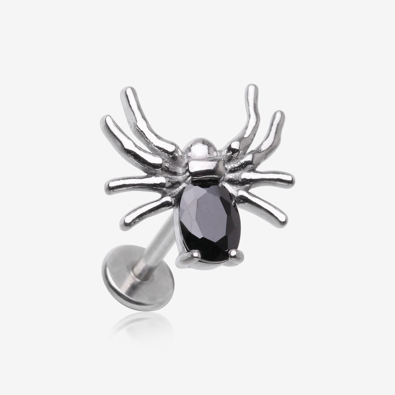 Venom Spider Sparkle Internally Threaded Steel Flat Back Stud Labret
