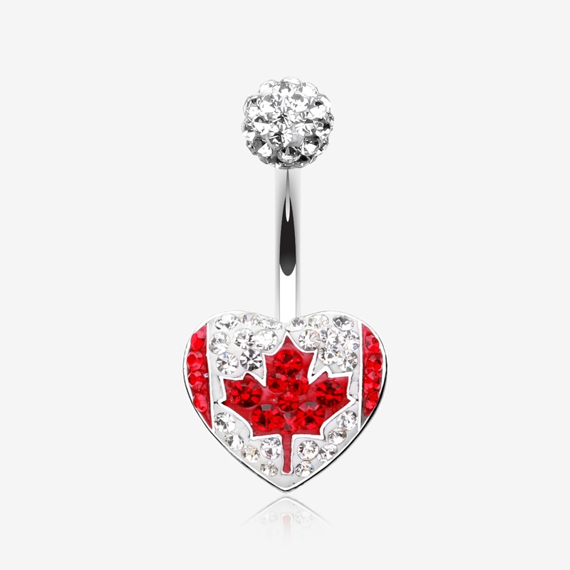 Canada Flag Heart Multi-Gem Sparkle Belly Button Ring