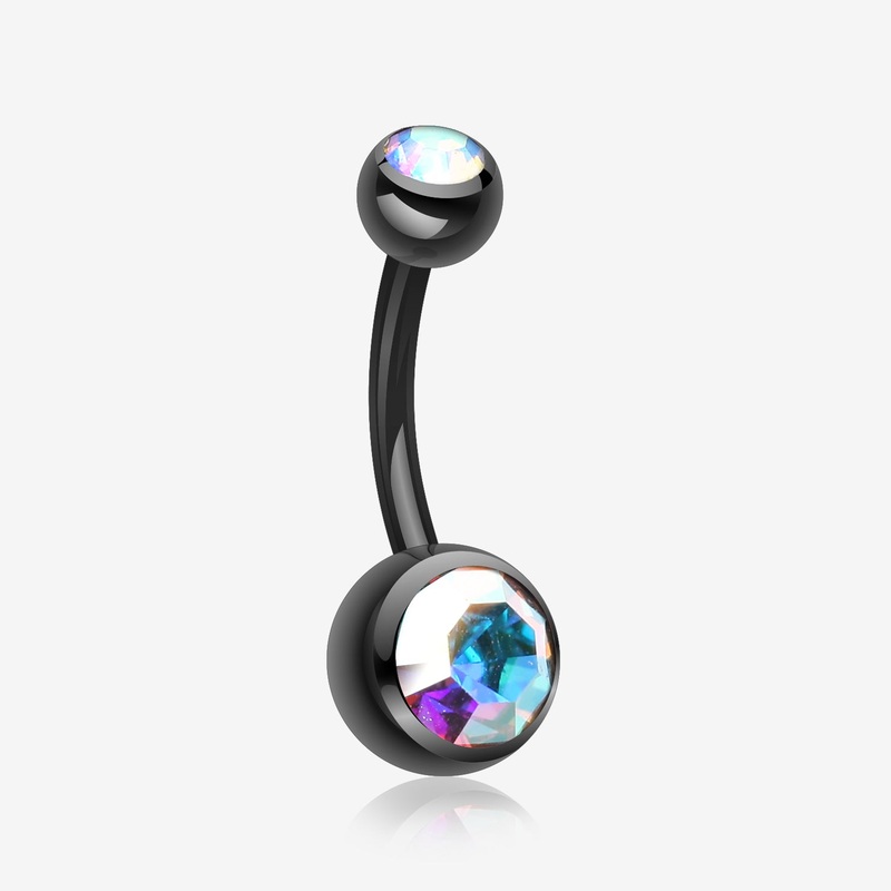 Colorline Double Gem Ball Steel Belly Button Ring 14 GA (1.6mm), 3/8″ (10mm), Ball: 4x6mm