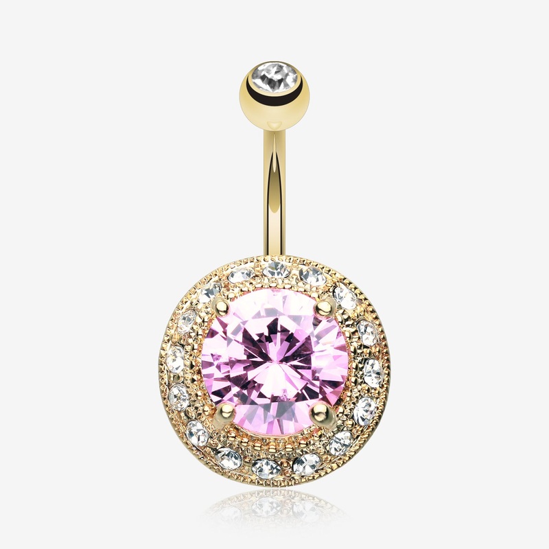 Golden Allure Prong Gem Belly Button Ring